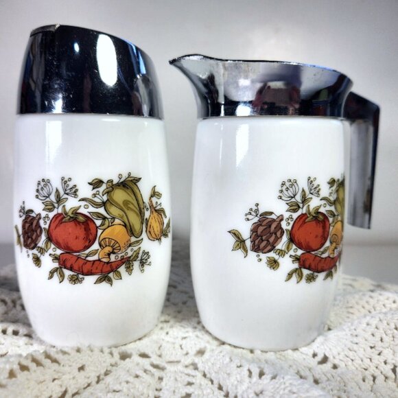 Dominion Glass Spice of Life Cream and Sugar Set Mid Century Country Kitchen - Picture 1 of 10